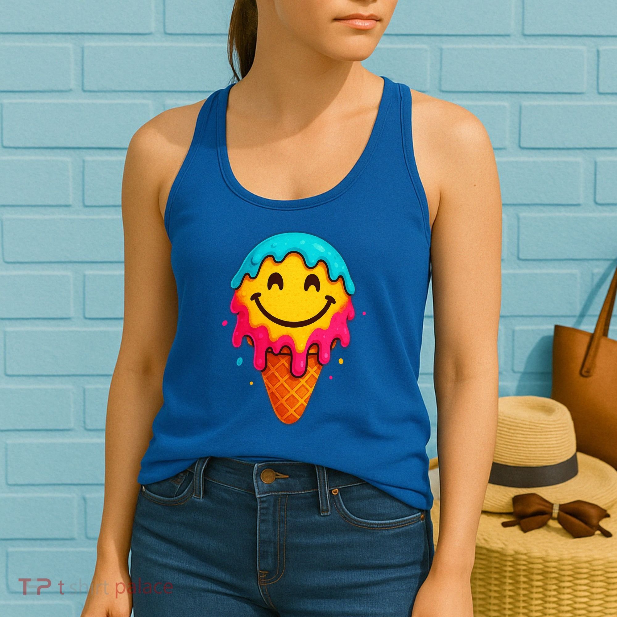 Ice Cream Cone Drip Smile Face  Women's Tank Top