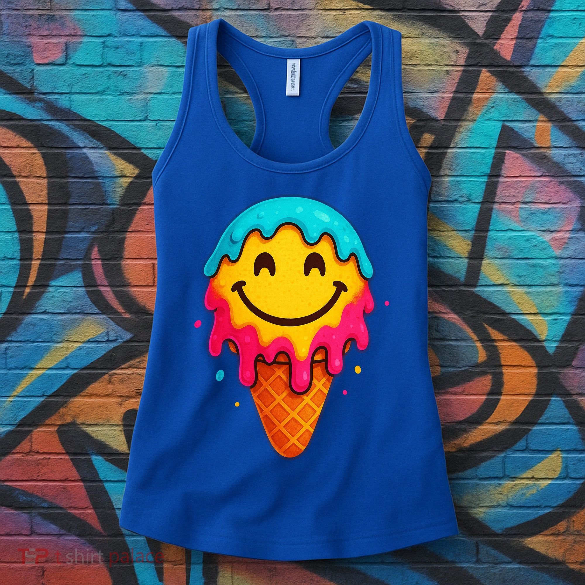 Ice Cream Cone Drip Smile Face  Women's Tank Top