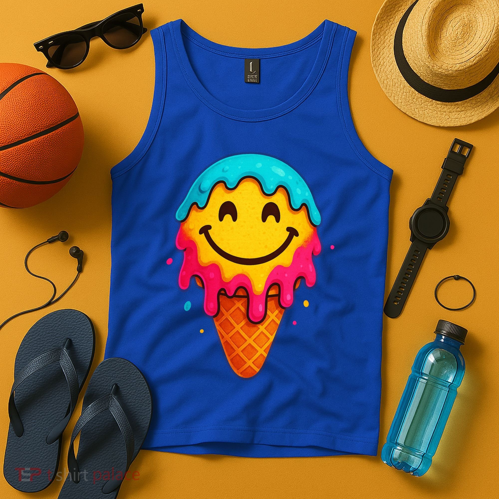 Ice Cream Cone Drip Smile Face  Tank Top