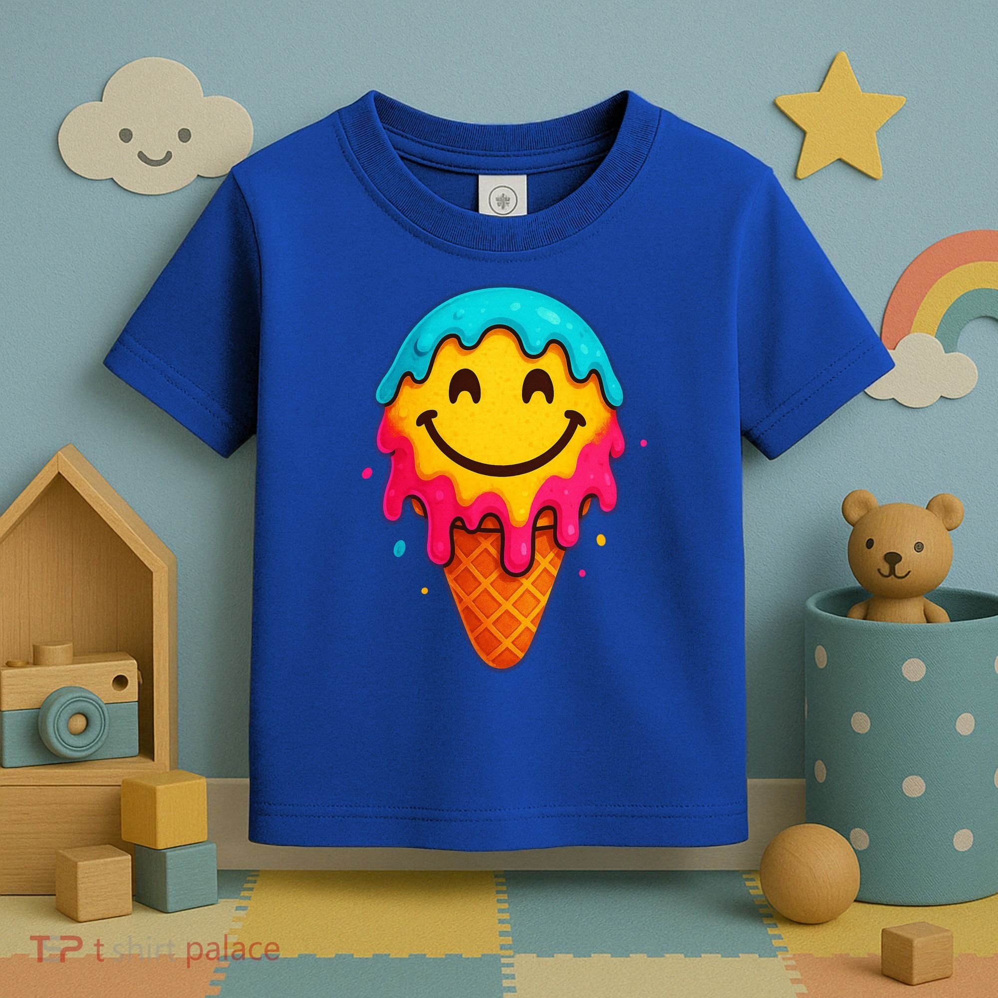 Ice Cream Cone Drip Smile Face  Toddler T-Shirt