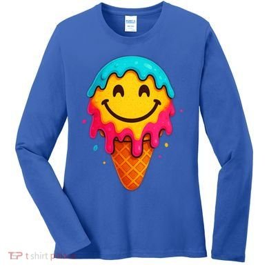 Ice Cream Cone Drip Smile Face  Women's Long Sleeve Shirt