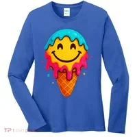 Ice Cream Cone Drip Smile Face  Women's Long Sleeve Shirt thumb 0
