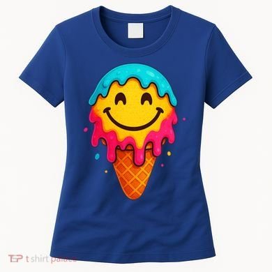 Ice Cream Cone Drip Smile Face  Women's T-Shirt