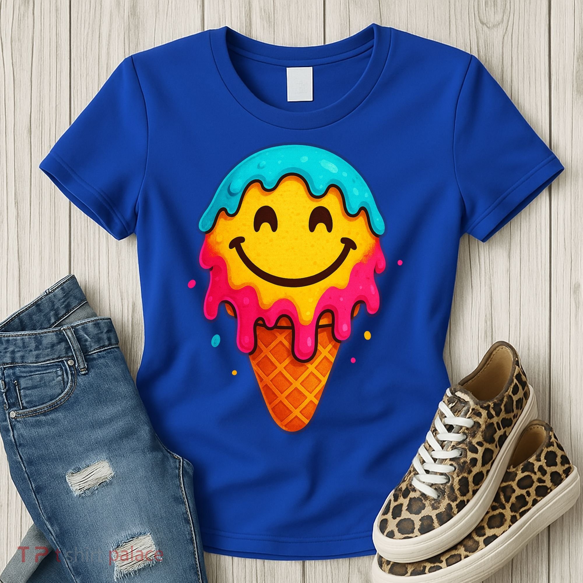 Ice Cream Cone Drip Smile Face  Women's T-Shirt
