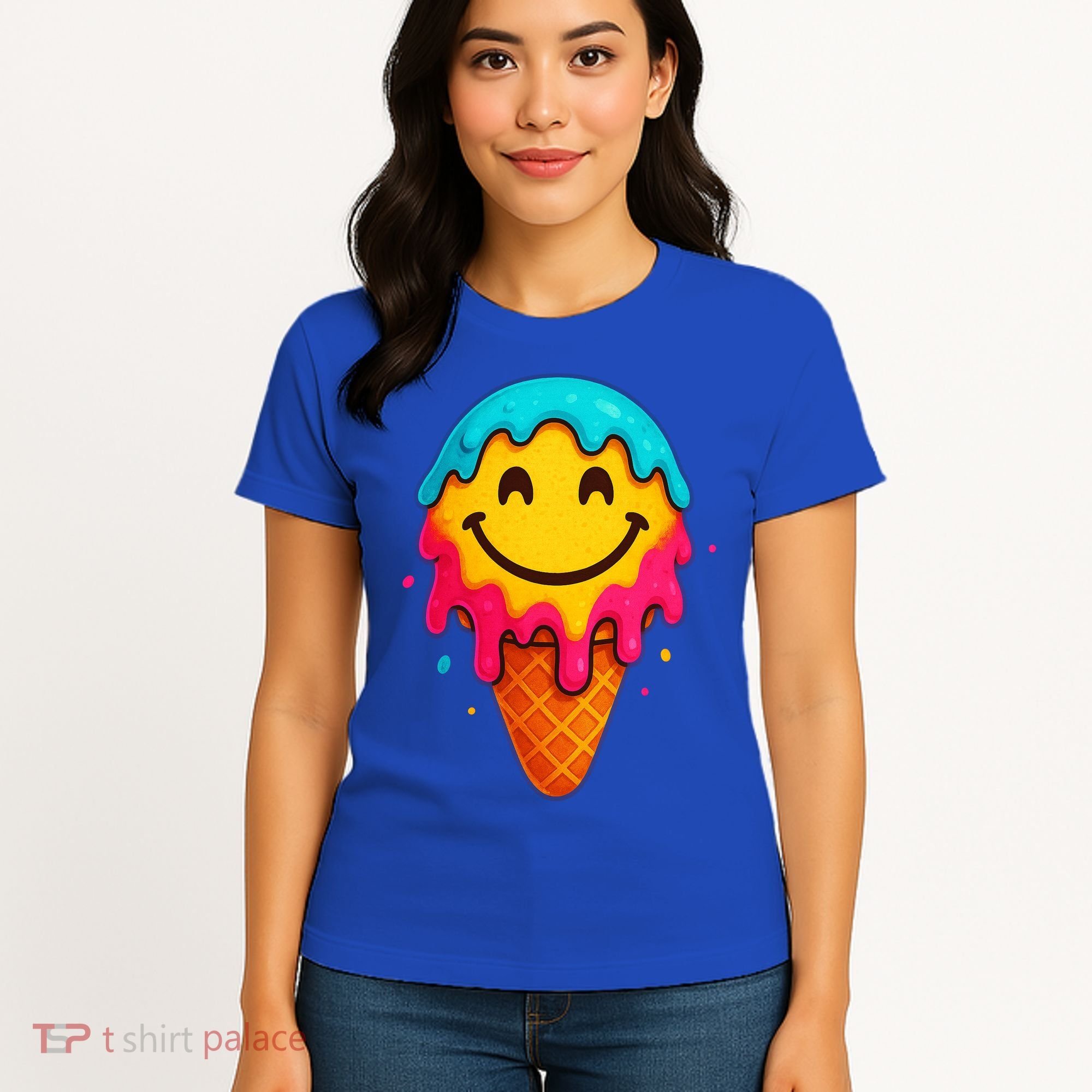 Ice Cream Cone Drip Smile Face  Women's T-Shirt