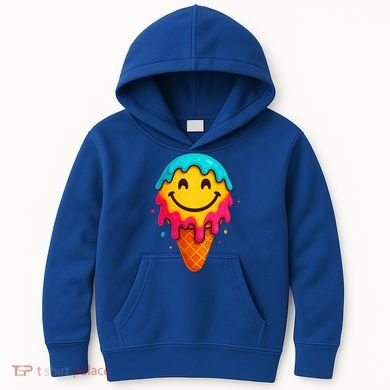 Ice Cream Cone Drip Smile Face  Kids Hoodie