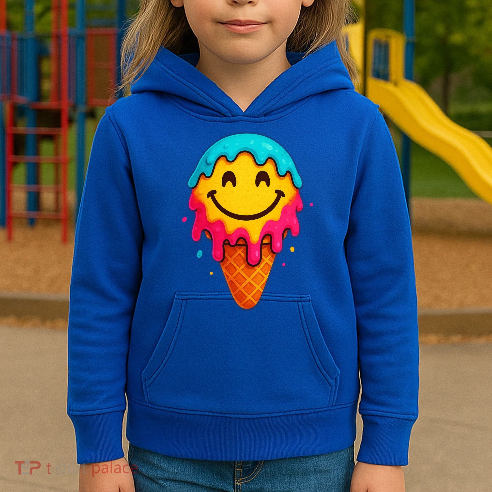 Ice Cream Cone Drip Smile Face  Kids Hoodie