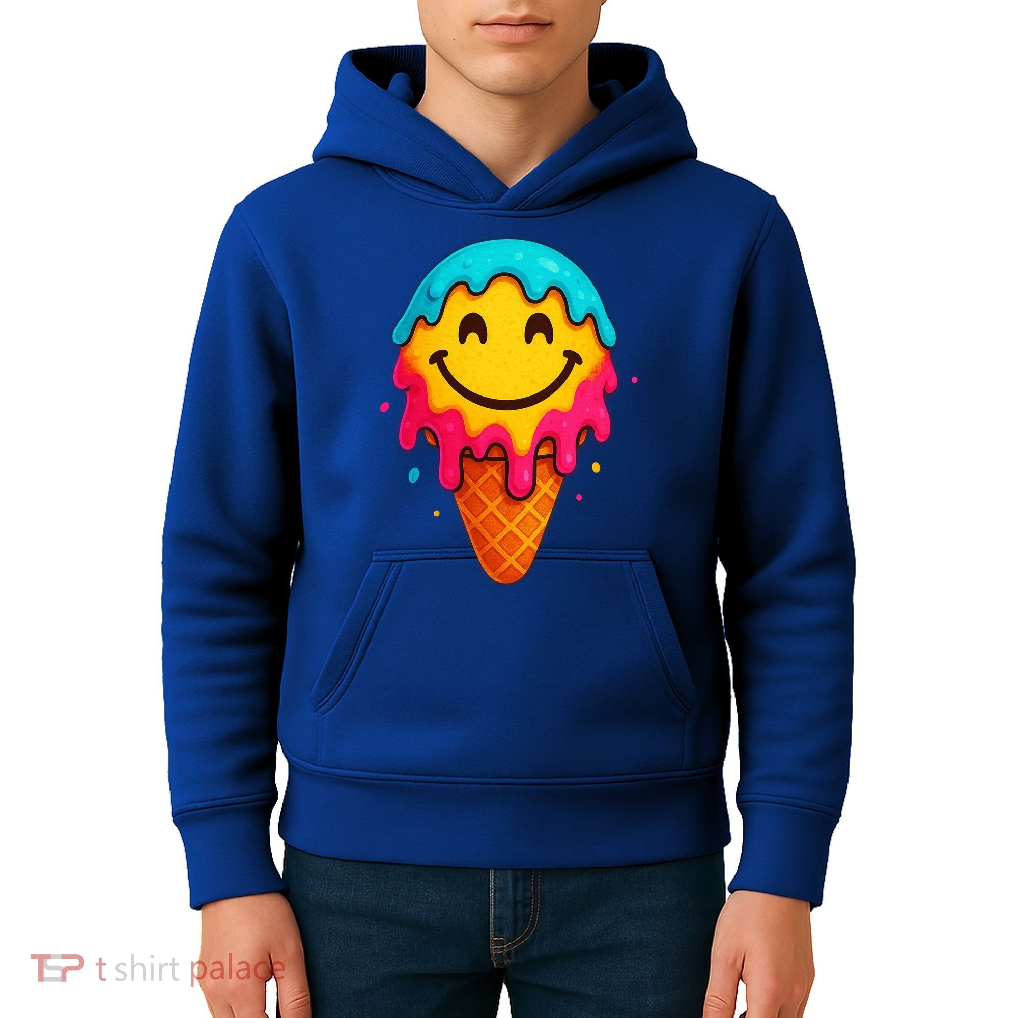 Ice Cream Cone Drip Smile Face  Kids Hoodie