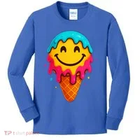 Ice Cream Cone Drip Smile Face  Kids Long Sleeve Shirt thumb 0