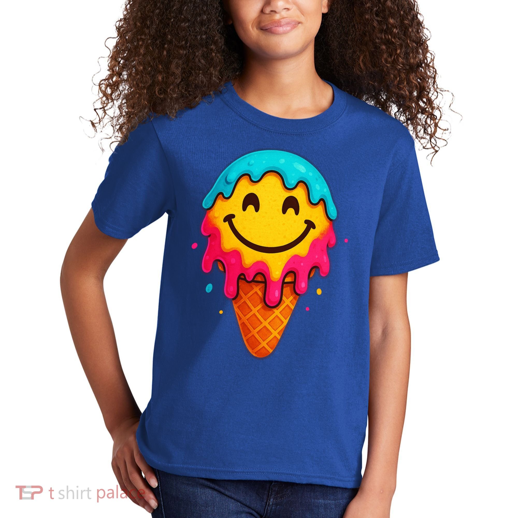 Ice Cream Cone Drip Smile Face  Kids T-Shirt