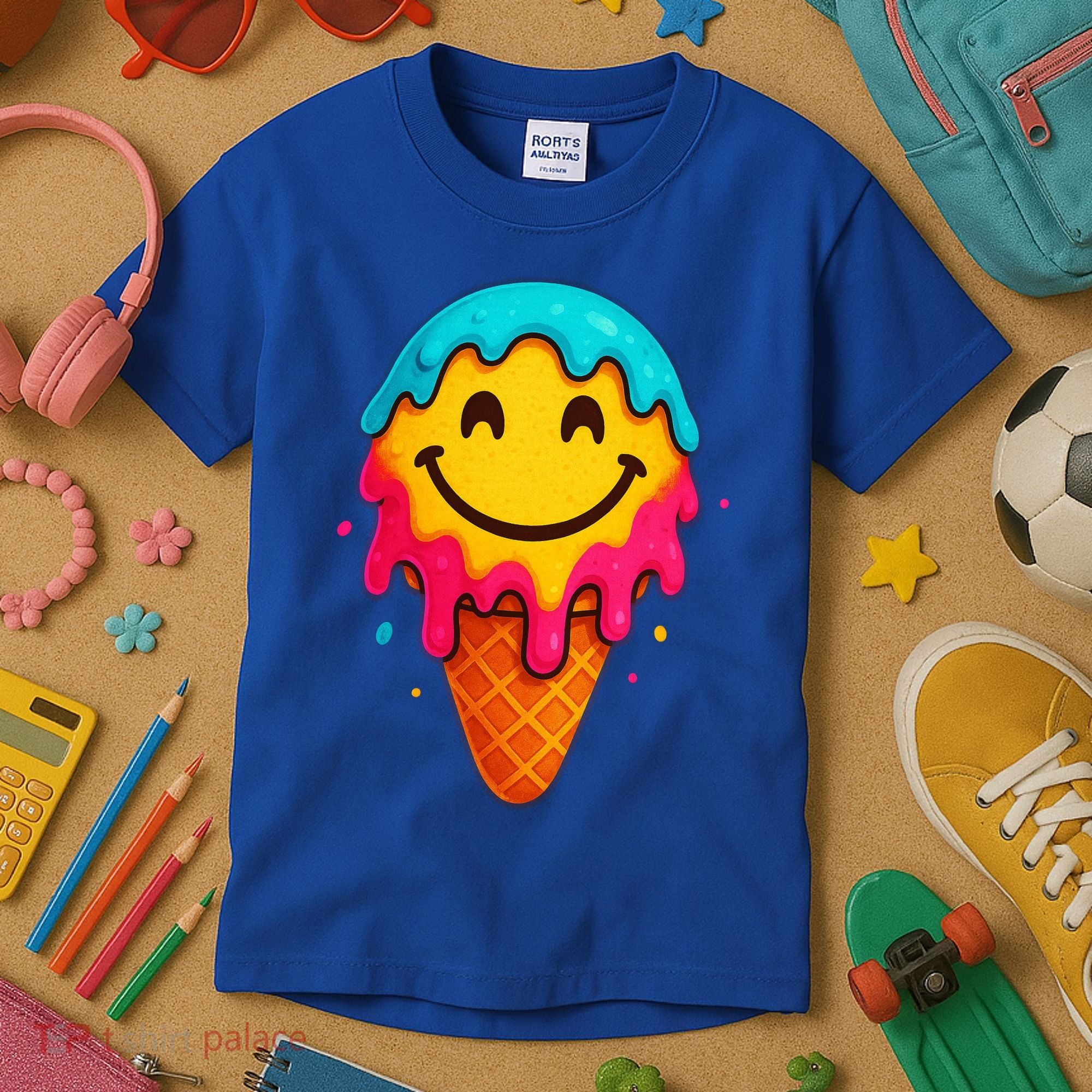 Ice Cream Cone Drip Smile Face  Kids T-Shirt
