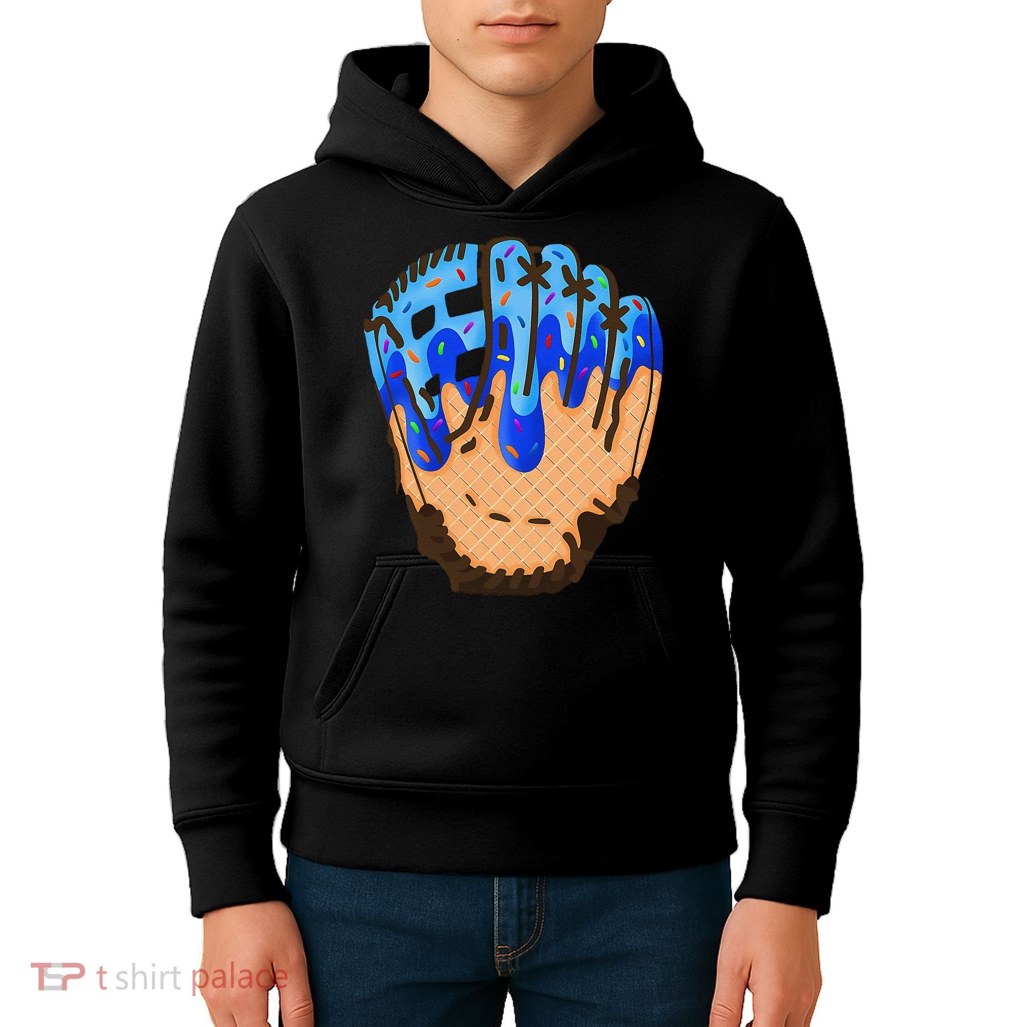 Ice Cream Cone Baseball Glove Drip Kids Hoodie