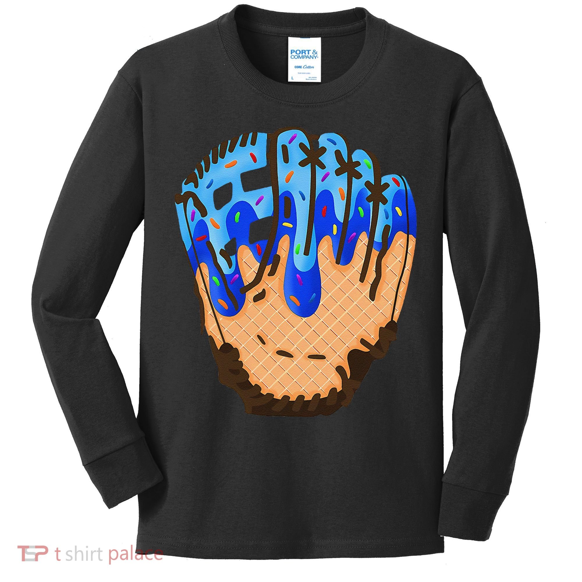 Ice Cream Cone Baseball Glove Drip Kids Long Sleeve Shirt