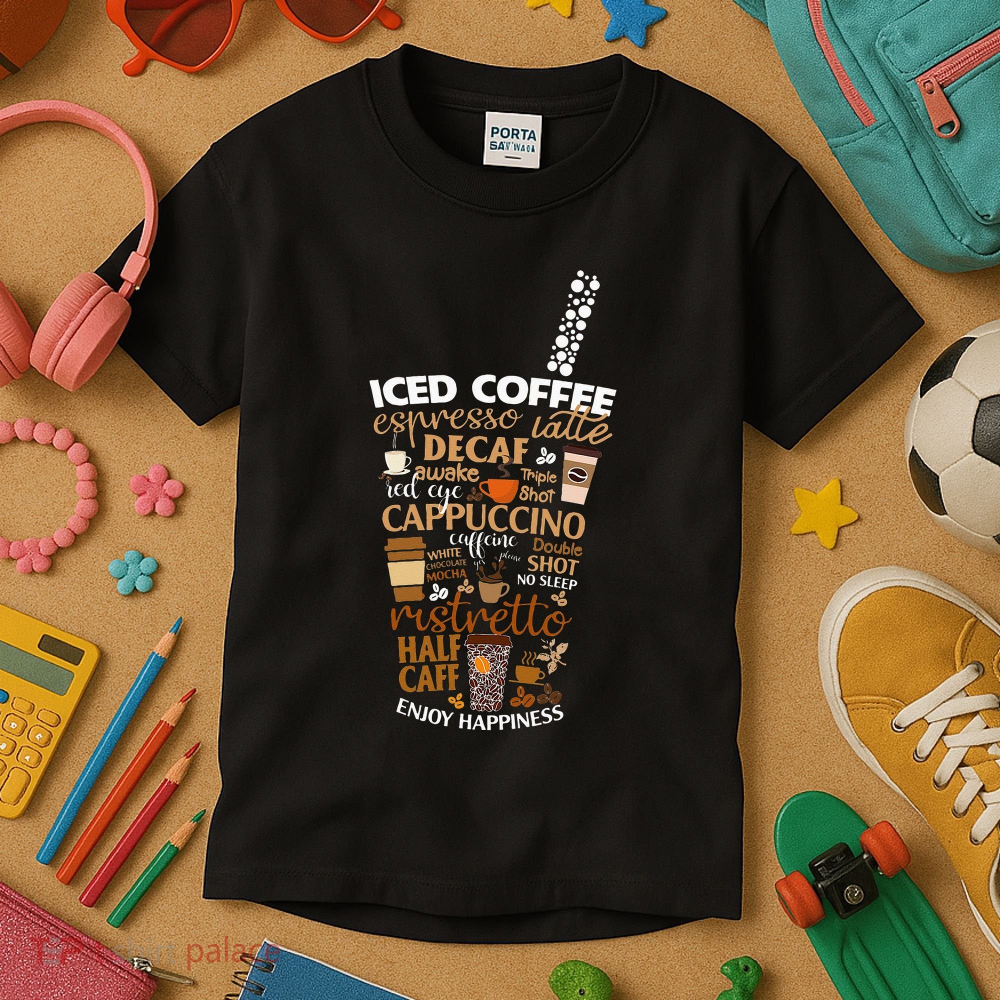 Iced Coffee Cup Coffee Lover But First Coffee Espresso Latte Kids T-Shirt