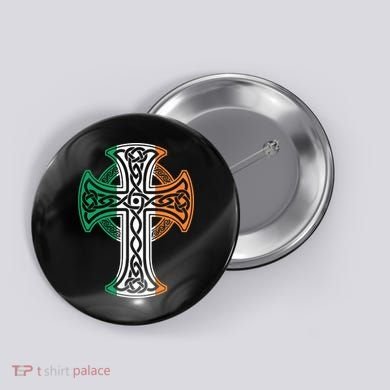 Irish Celtic Cross Christ Celtic Knot Ireland Flag Shamrock Button