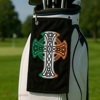 Irish Celtic Cross Christ Celtic Knot Ireland Flag Shamrock Golf Towel thumb 2