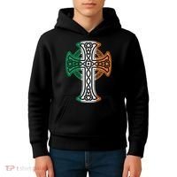 Irish Celtic Cross Christ Celtic Knot Ireland Flag Shamrock Kids Hoodie thumb 4