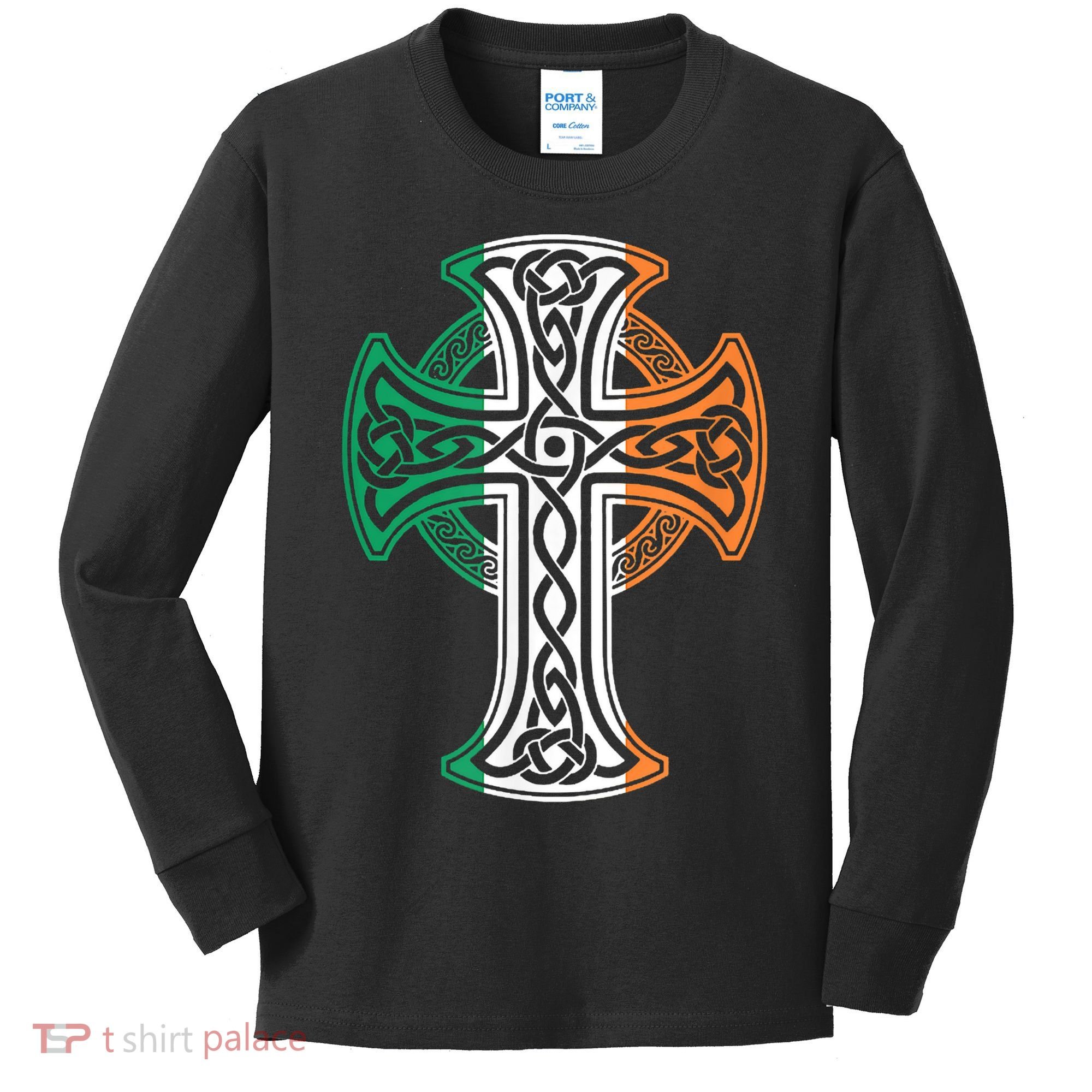 Irish Celtic Cross Christ Celtic Knot Ireland Flag Shamrock Kids Long Sleeve Shirt