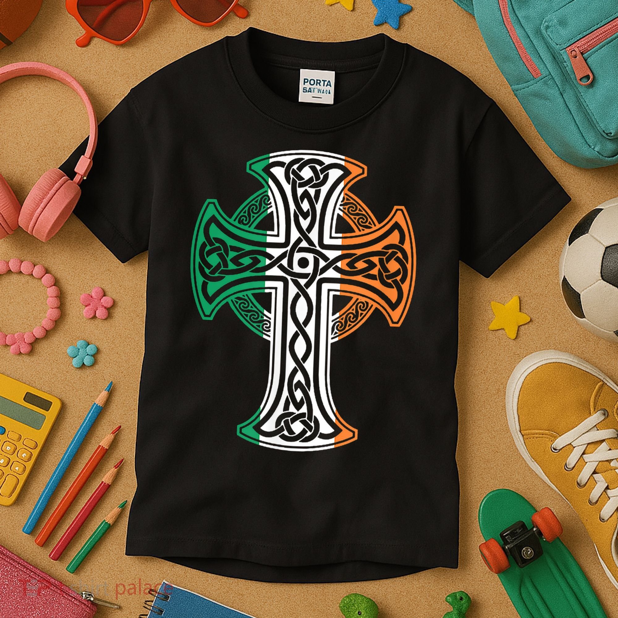 Irish Celtic Cross Christ Celtic Knot Ireland Flag Shamrock Kids T-Shirt
