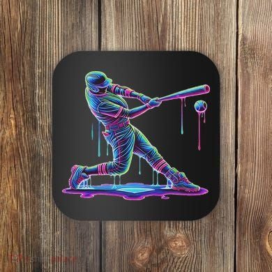 Ice Cream Drip Baseball Bat Baseball Player Coaster