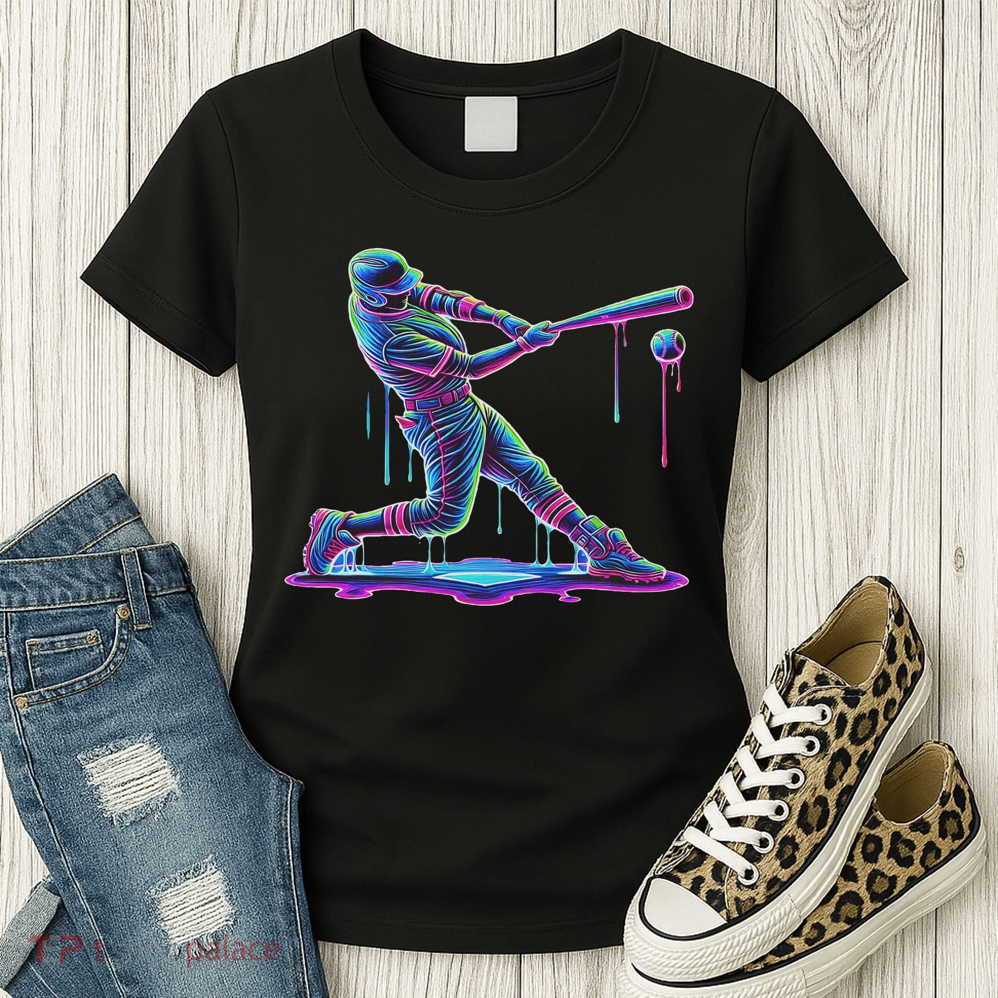 Ice Cream Drip Baseball Bat Baseball Player Women's T-Shirt