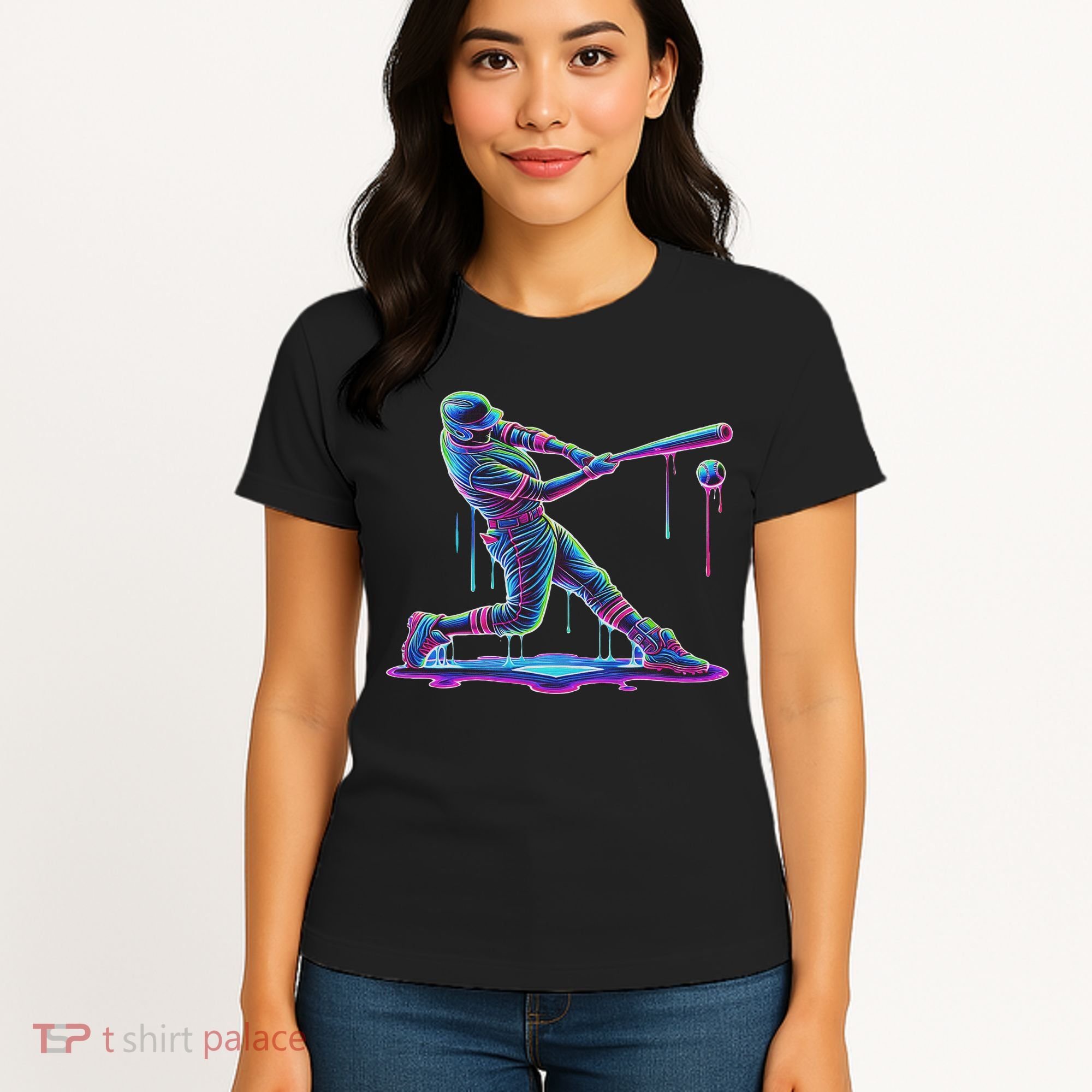 Ice Cream Drip Baseball Bat Baseball Player Women's T-Shirt