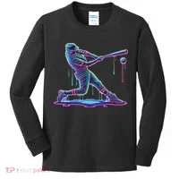 Ice Cream Drip Baseball Bat Baseball Player Kids Long Sleeve Shirt thumb 0