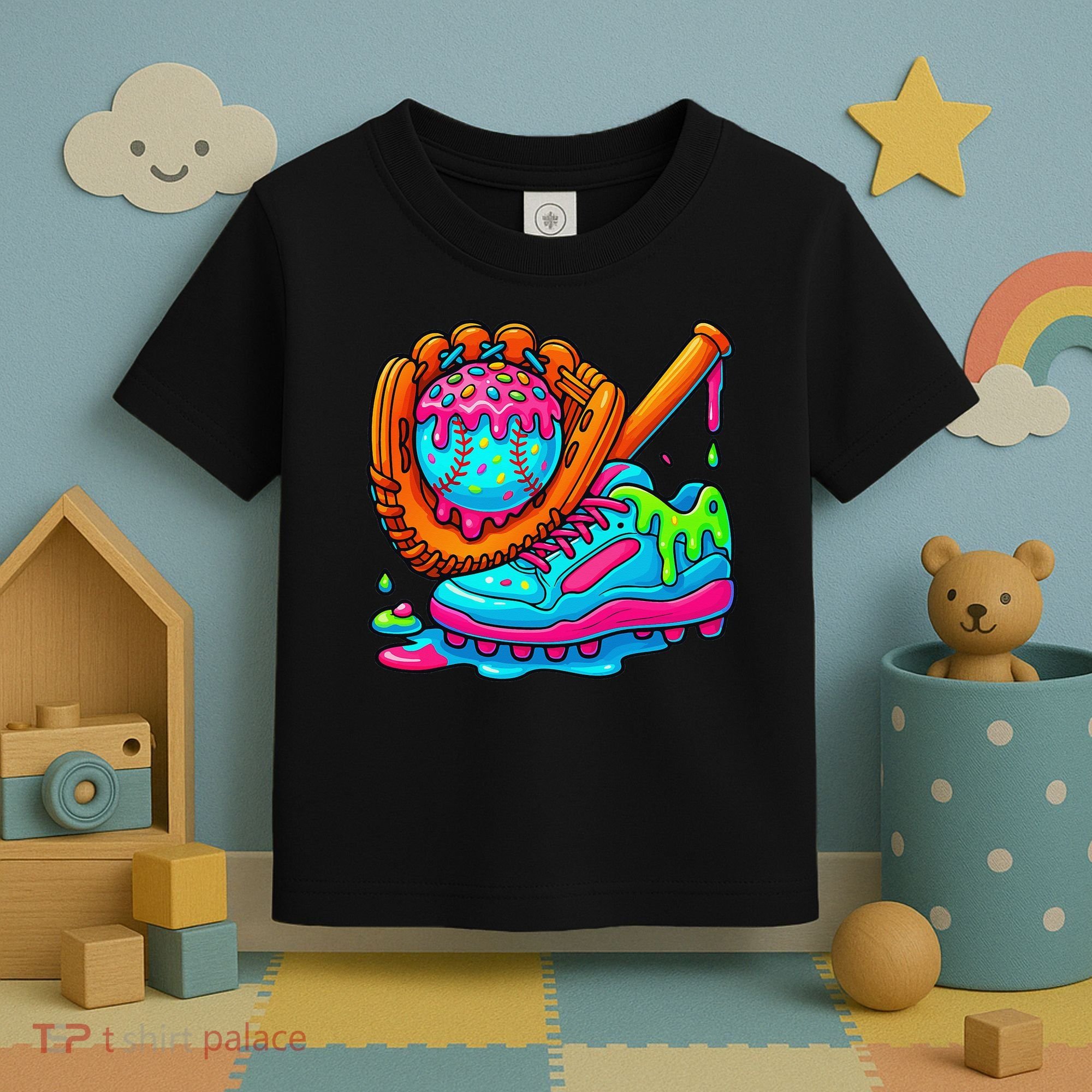 Ice Cream Drip Baseball Stuff Baseball Dripping For Toddler T-Shirt