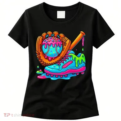 Ice Cream Drip Baseball Stuff Baseball Dripping For Women's T-Shirt