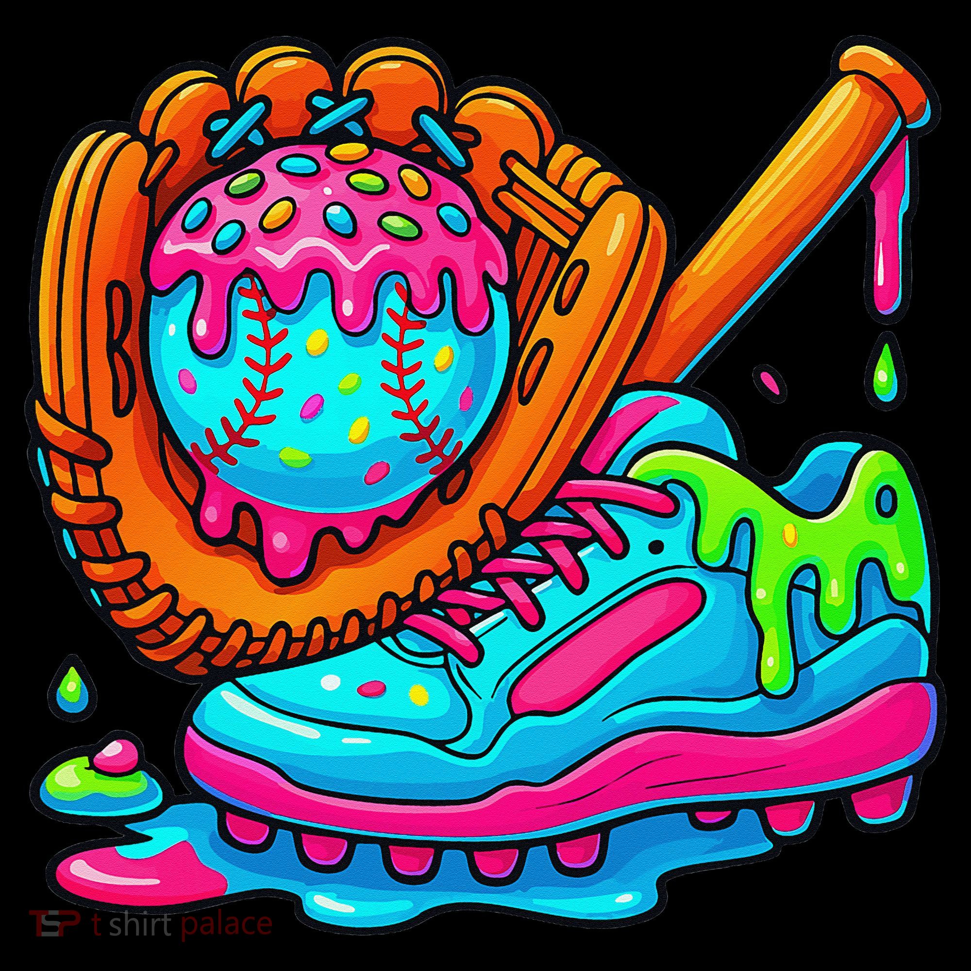 Ice Cream Drip Baseball Stuff Baseball Dripping For Women's T-Shirt