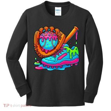 Ice Cream Drip Baseball Stuff Baseball Dripping For Kids Long Sleeve Shirt