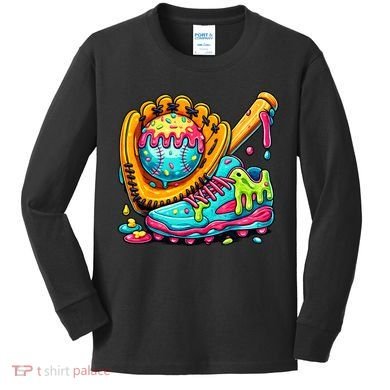 Ice Cream Drip Baseball Stuff Kids Long Sleeve Shirt