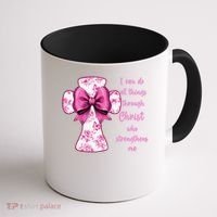 I Can Do All Things Through Christ Toile Cross And Bow Coffee Mug thumb 1