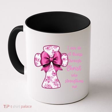 I Can Do All Things Through Christ Toile Cross And Bow Coffee Mug