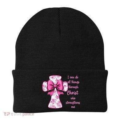 I Can Do All Things Through Christ Toile Cross And Bow Beanie