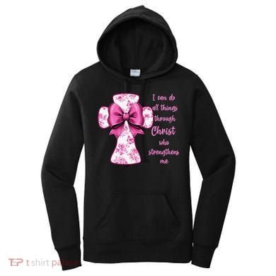 I Can Do All Things Through Christ Toile Cross And Bow Women's Hoodie