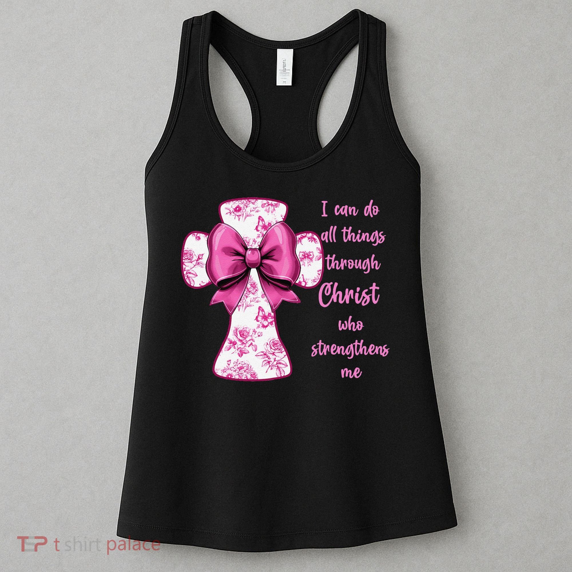I Can Do All Things Through Christ Toile Cross And Bow Women's Tank Top