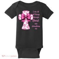 I Can Do All Things Through Christ Toile Cross And Bow Baby Bodysuit thumb 0