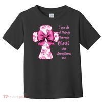 I Can Do All Things Through Christ Toile Cross And Bow Toddler T-Shirt thumb 0