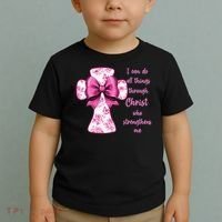 I Can Do All Things Through Christ Toile Cross And Bow Toddler T-Shirt thumb 2