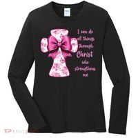 I Can Do All Things Through Christ Toile Cross And Bow Women's Long Sleeve Shirt thumb 0
