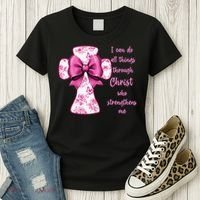 I Can Do All Things Through Christ Toile Cross And Bow Women's T-Shirt thumb 3