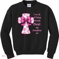 I Can Do All Things Through Christ Toile Cross And Bow Kids Sweatshirt thumb 0