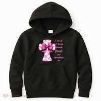 I Can Do All Things Through Christ Toile Cross And Bow Kids Hoodie thumb 0