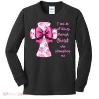 I Can Do All Things Through Christ Toile Cross And Bow Kids Long Sleeve Shirt thumb 0