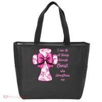 I Can Do All Things Through Christ Toile Cross And Bow Tote Bag thumb 0