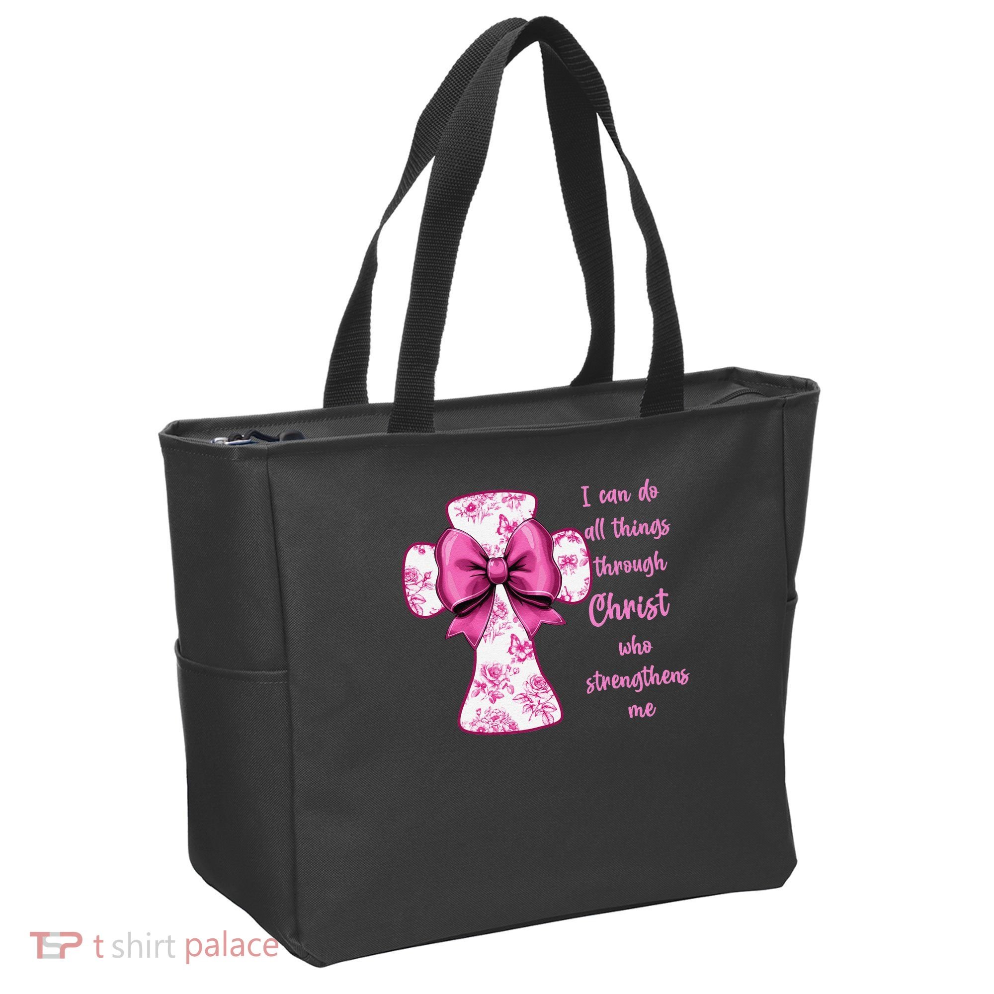 I Can Do All Things Through Christ Toile Cross And Bow Tote Bag