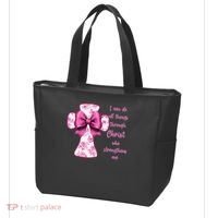 I Can Do All Things Through Christ Toile Cross And Bow Tote Bag thumb 3