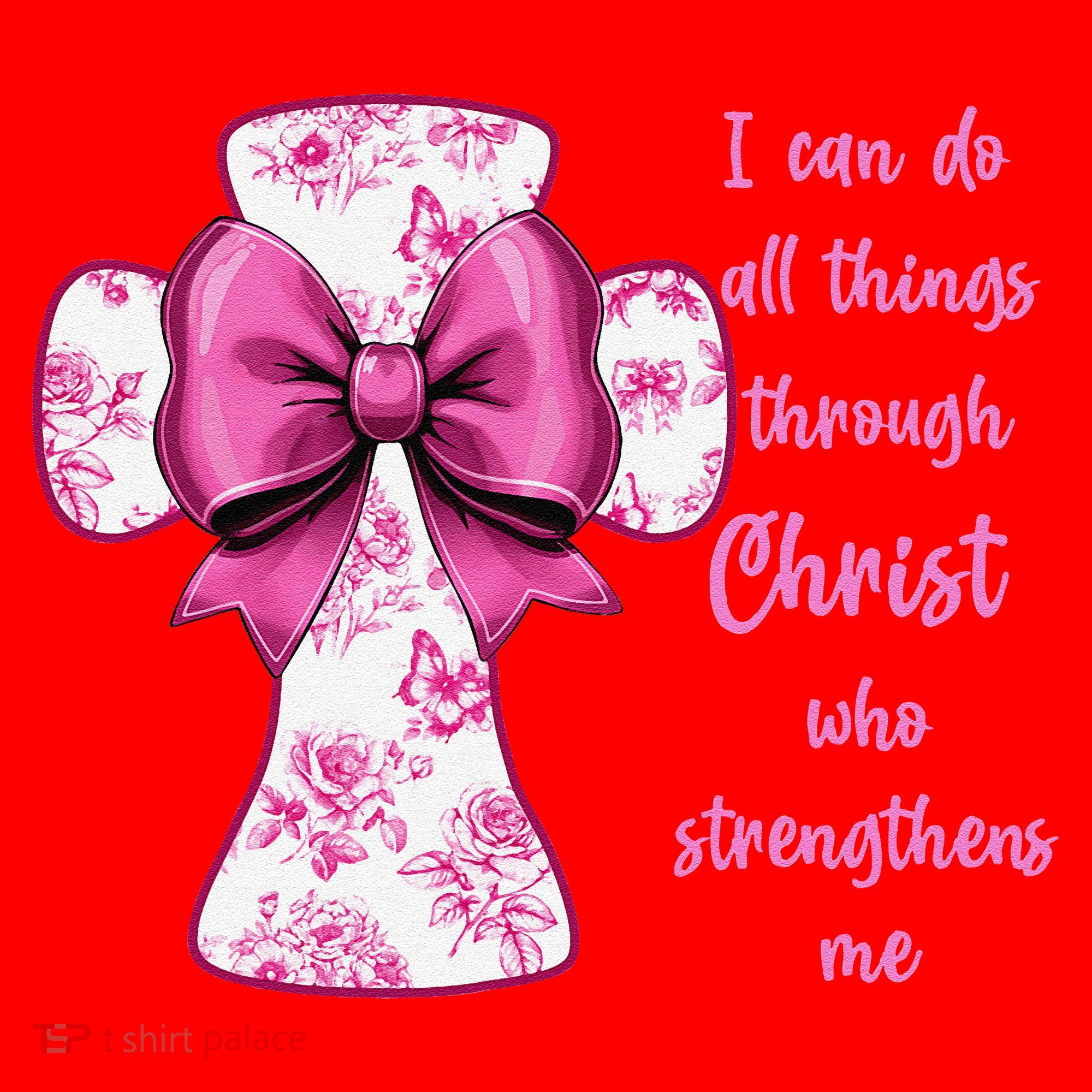I Can Do All Things Through Christ Toile Cross And Bow Santa Hat