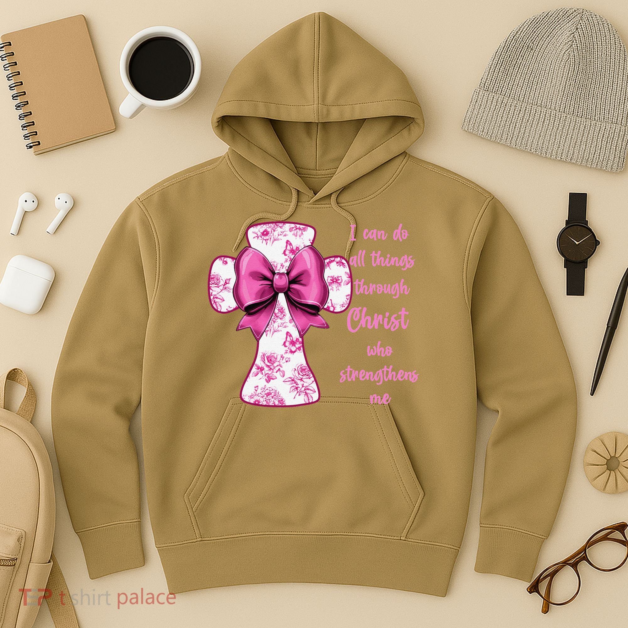 I Can Do All Things Through Christ Toile Cross And Bow Hoodie